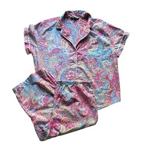 Lauren Ralph Lauren Pink and Blue Paisley Pajama Set